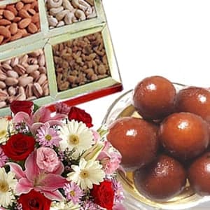 Flowers with Dry Fruits n Gulab Jamun